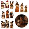 Whimsical Witch Hat Cat Figurines 3Pcs Rustic Wooden Halloween Tabletop Decor, Farmhouse Black Figurine Moon Star Pumpkin Art with Hat,