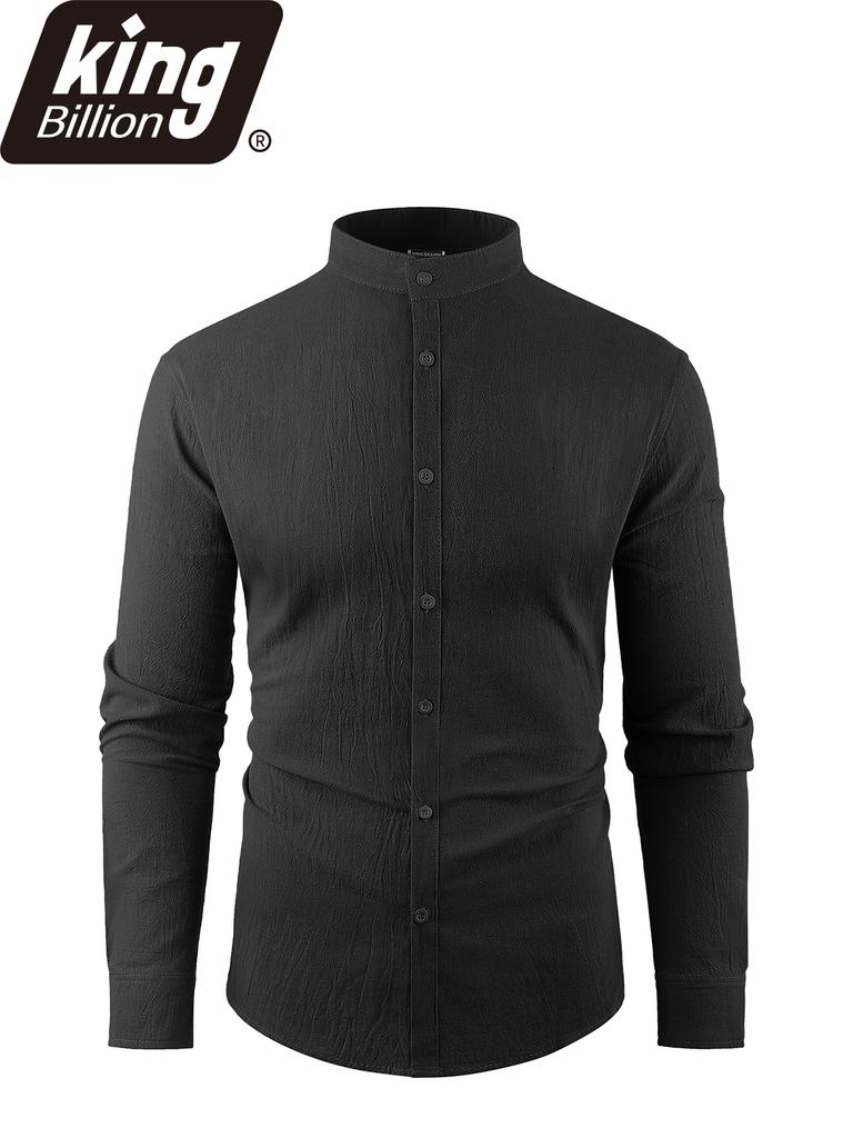 Men's Cotton Plain Collar Shirt Long Sleeve Formal Casual Lightweight Breathable Solid Color Button Down Men's Tops