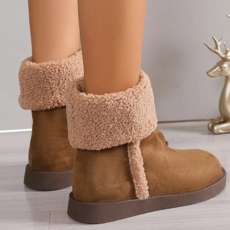 Nové módní sněhule s kulatou špičkou Lehké a všestranné Plochý podpatek Jednobarevné Dámské boty Pohodlné na nošení