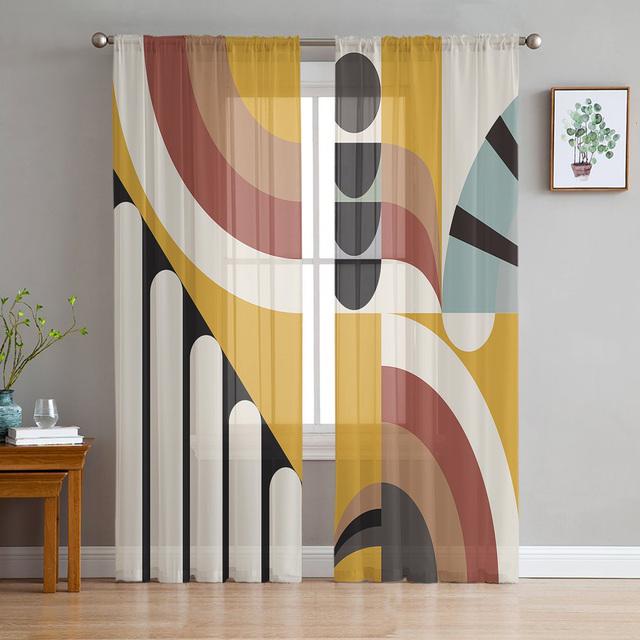 Geometric Patterns Tulle Curtains For Living Room Sheer Curtain Bedroom Voile Decorative Window Treatments
