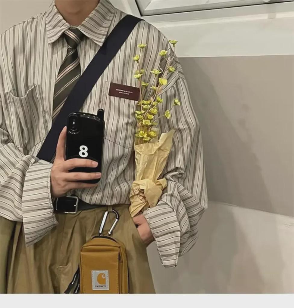 Japanese Retro Lapel Long Sleeve Striped Shirt for Men and Women - Casual Wear for Spring, Summer, and Autumn 2023