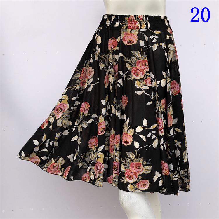 Floral Ice Silk Summer Midi Skirt with Elastic Waist for Middle-Aged & Elderly Women