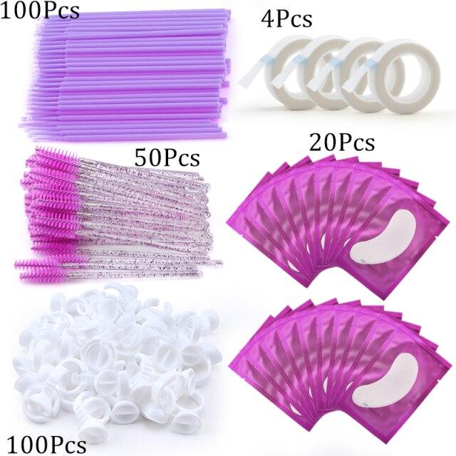 Eyelash Extension Supplies Kit Mascara Applicator Lashes Brush Crystal Cotton Swabs Glue Ring Tape Eye Pad Eyelashes Makeup Tool