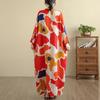 Dimanaf 2025 Women Plus Size Spring Long Dress Loose V-Neck Printing Vintage Casual Floral Oversize Long Sleeve 5036
