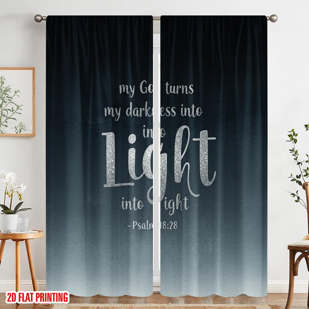 2pcs 2D flat printing Curtains My God Turns Darkness Light Polyester Without Electricity Festive Curtains for Holiday Decor