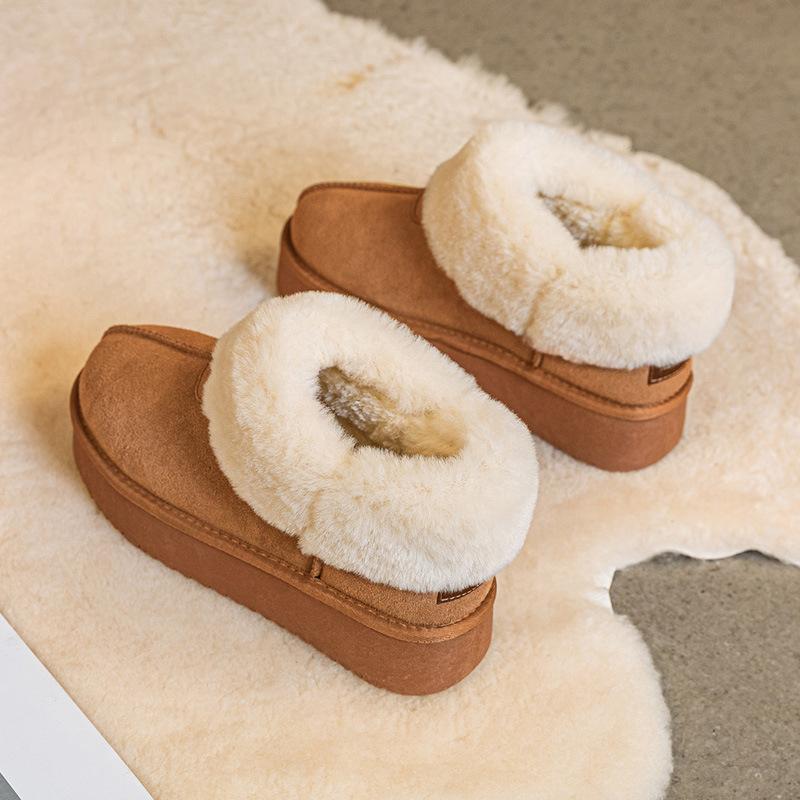 Thick-soled fluffy snow boots for women's new winter models, piled, thickened, non-slip and heightened fur integrated leather warm cotton shoes
