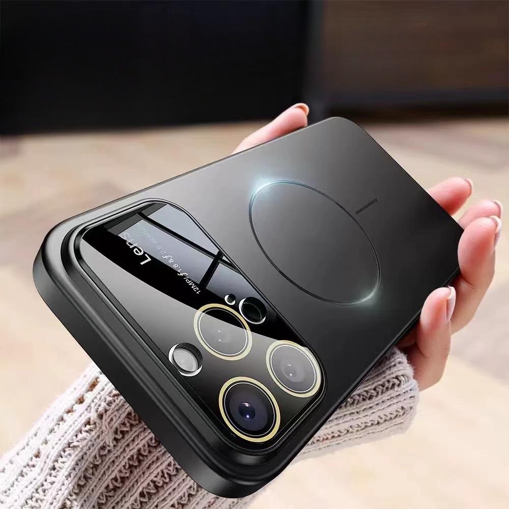 Large Windows Suitable for IPhone 16 Matte Skin Feeling Mobile Phone Case Apple 15 ProMax Thin Circle Magnetic PC Protection Case