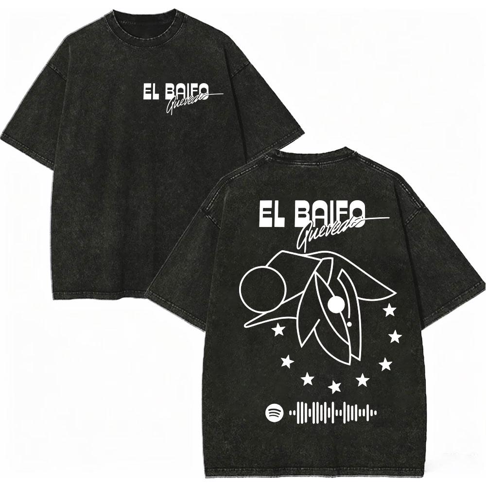 Vintage Washed Quevedo 2026 New Album El Baifo Tshirt High Street Fashion Trend Tshirts Men Women Casual Loose Cotton T Shirt