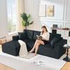 Fully Compressed L-shaped Corduroy Sofa, 2-person Seating Group + Chaise Longue Corner, Soft High-density Foam Padding, for Living Room, Black