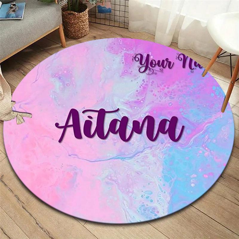 Aitana Custom Name Round Area Rug,Carpet Rug for Living Room Bedroom Sofa Playroom Decor,Non-slip Floor Mat
