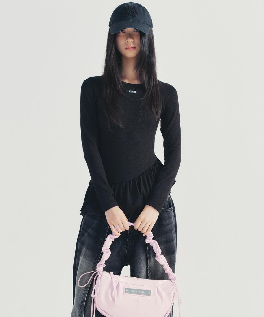 Nick&Nicole Crystal Shirring Ribbon Round Bag_Baby Pink
