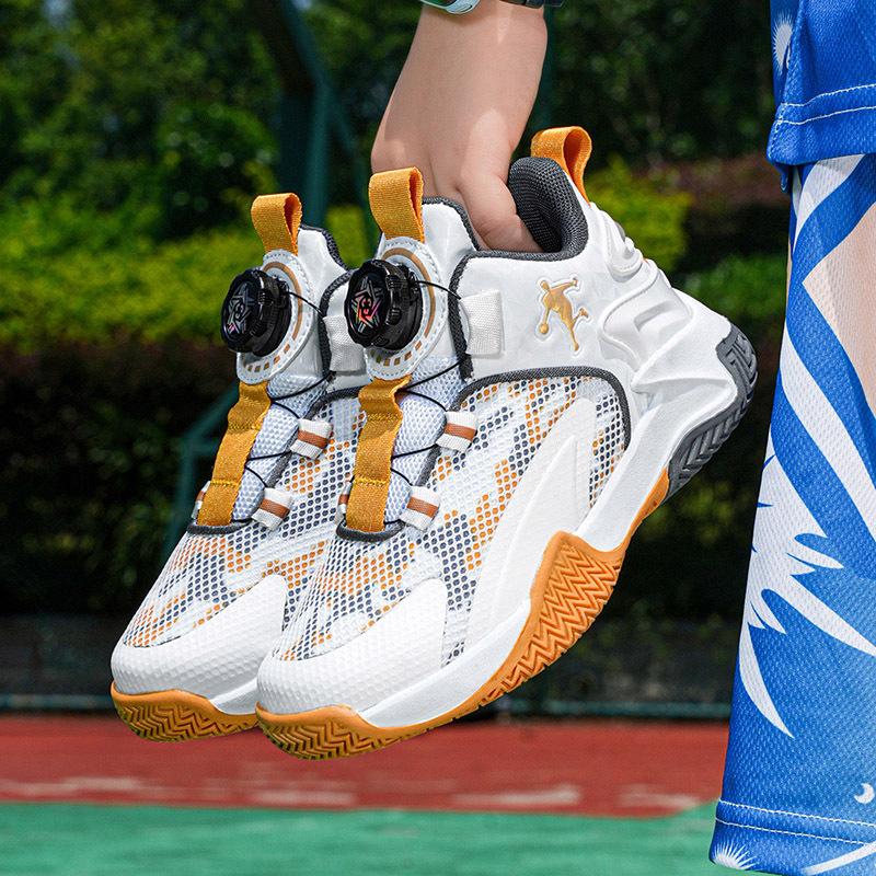 Children's basketball shoes summer new boys' rotating buckle sports shoes medium and older children's breathable shock shoes