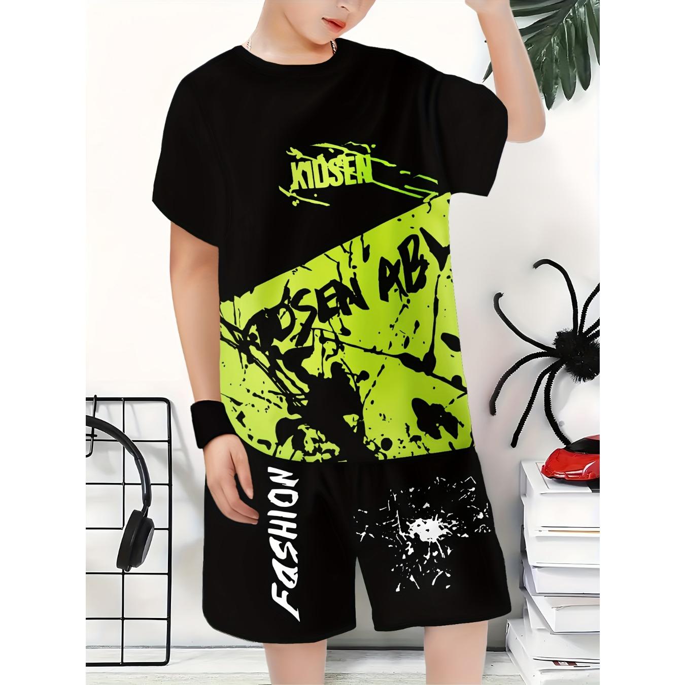 

2026 Summer New Street Youth Vitality 3D letter Print Casual fashionable Comfortable Soft light set 5-6Y