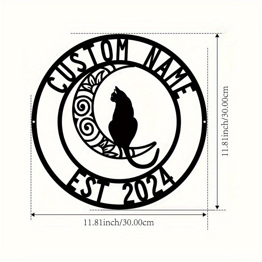 1pc Custom Lunar Cat Metal Wall Art, Personalized Rustic Moon Cat Sign, Home Decor for Lounge, Office & Outdoor Spaces