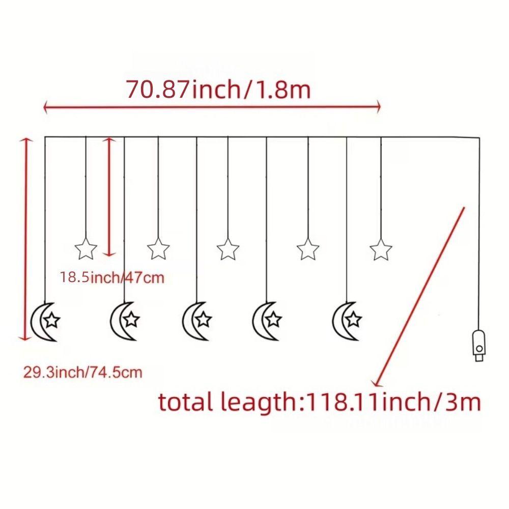 Creative Warm White Ramadan Lights Multicolor 135 LED Star Moon Curtain Light USB Plug Gift LED Curtain Lights Party Decoration