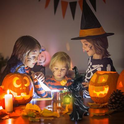 Halloween Witch Ghost Ornament Resin Horror Ambience Carrying Lights Spooky Ghost with Lantern Witch Statue Ghost Sculpture
