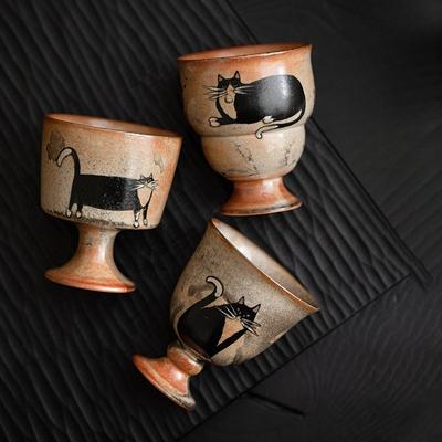 Ru Kiln Zhiye Cat Tea Cup Ceramic Retro Porcelain Teacups Master Cup High Foot Tasting Mug Chinese Kung Fu Japanese Tea Teaware