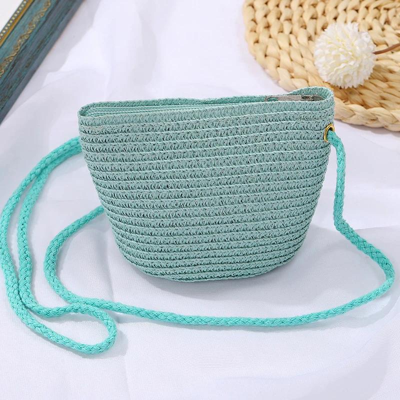 Bonbonfarbene Umhängetasche Strohgewebte Tasche Unifarbene Lampenbrett-Papiergras-Tasche Sommer Strand Outdoor Reise Tasche
