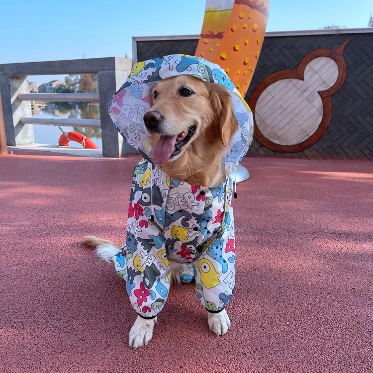 Large Breed Waterproof Reflective Dog Raincoat - Breathable 4-Legged Poncho.