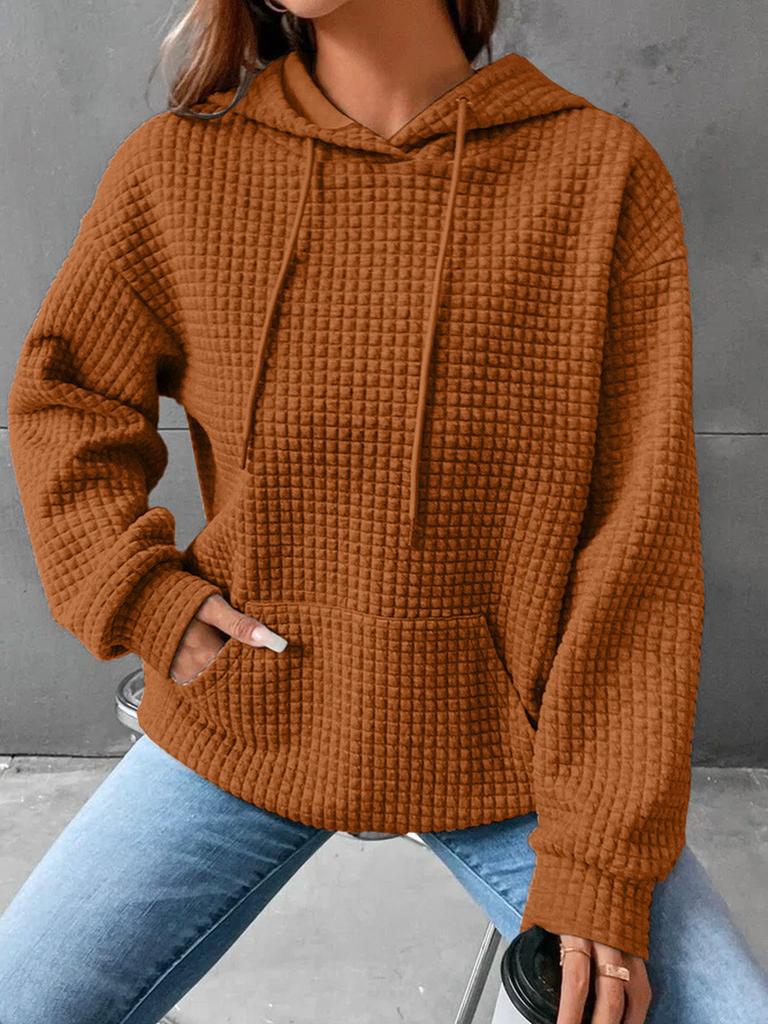 Fall Winter Women's Clothing New Small Check Pocket Long Sleeve Solid Color Top Sweatshirt for Women