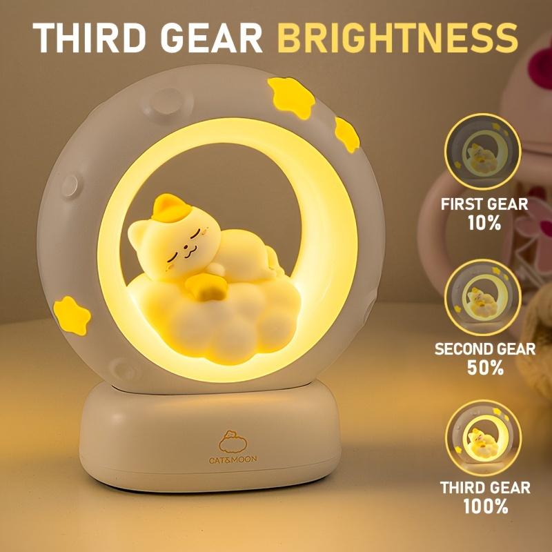 Moon and Cat  Rechargeable Night Light with Tap Control & 3 Brightness Levels - Cute Cat & Moon Bedside Lamp for Toddler Room
