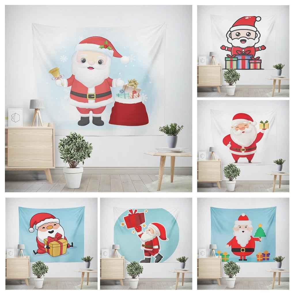 Christmas New Year Cute Santa Claus Gift Pattern Living Room Bedroom Decorative Tapestry