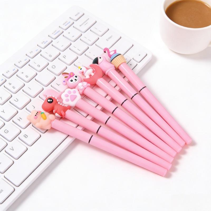 5Pcs Cute Cartoon Kawaii Animal Gel Pens Black Ink Straight Liquid Writing Neutral Pen Student School Office Stationery Holiday Gift Novelty Stationel
