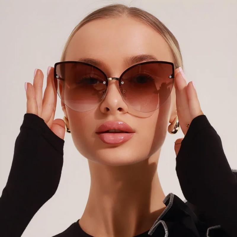 New Fashion Sun Protection Trendy Sunglasses For Women With Boundless Frame Street Pography Metal Sunglasses 399