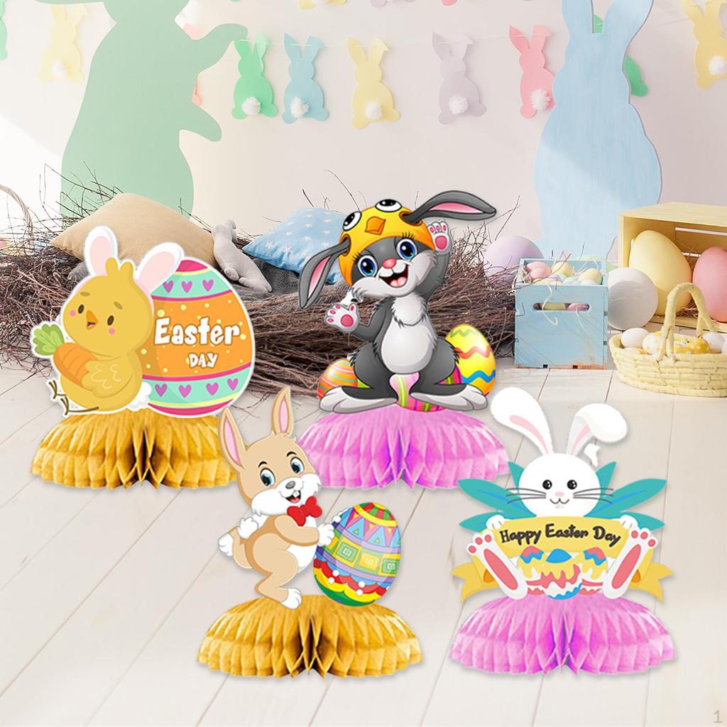 4 Pieces Easter Bunny Decorations Honeycomb Centerpieces Table Ornament Accessory for Spring