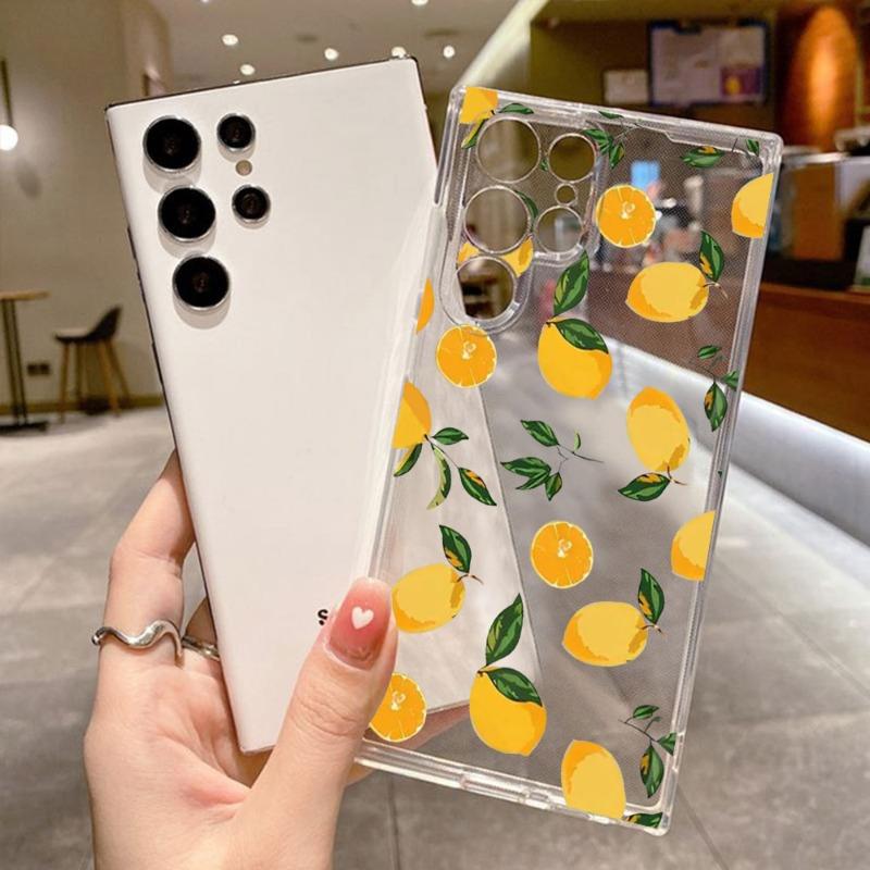 Summer Fruit Yellow Lemon Clear Case Cover for Samsung S25 S24 S23 Ultra Plus S22 S21 FE Soft TPU Cover Coque