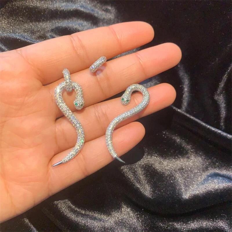 CAOSHI Punk Style Snake Shape Earrings for Women Luxury Brilliant Cubic Zirconia Jewelry for Party Gorgeous Accessories Gift