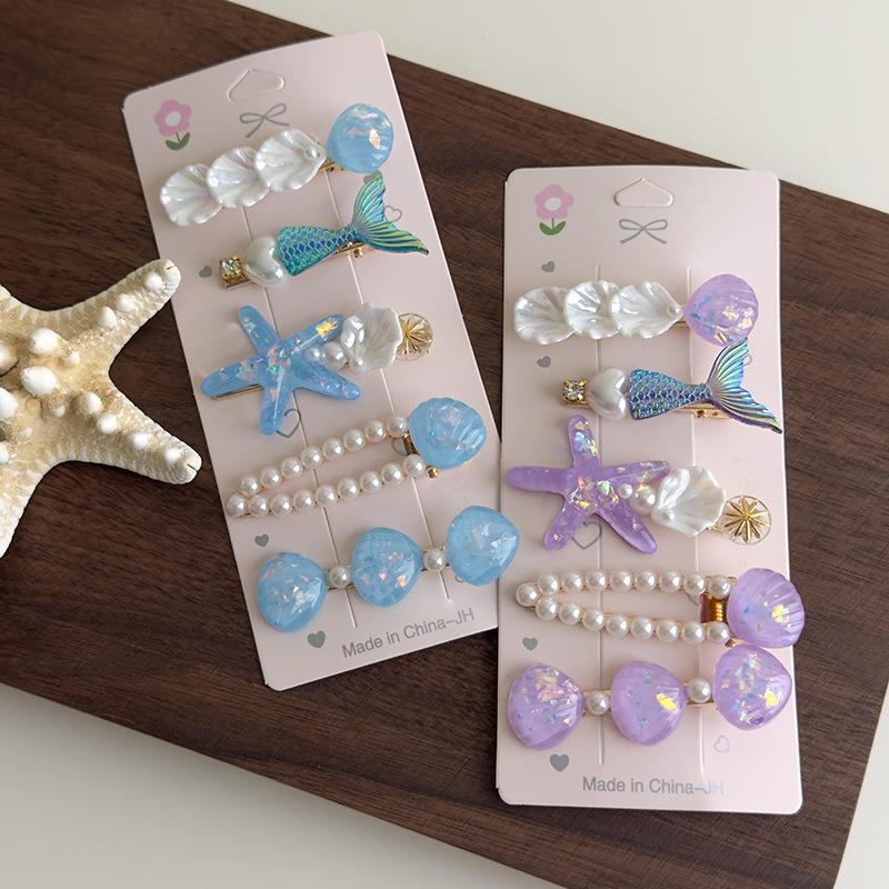 5 Pcs/Set Mermaid Starfish Shell Hairpins Girls Cute Hair Clips Hairgrips for Women Barrettes Hair Styling Tool Hair Accessories
