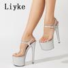 Fashion Liyke Summer Fashion Buckle Strap 17CM Women Platform Sandals Sexy Open Toe Extreme High Heels Stripper Pole Dance Shoes Size 43