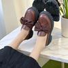 Fashion Women Flat Shoes Bowknot Leather Shoes Ladies 2025 New Spring Thick Heel Loafers Woman Fashion Comfortable Work Shoes Zapatos