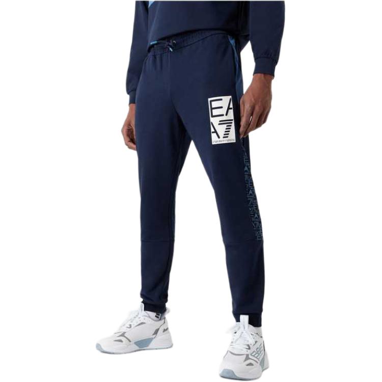 Emporio Armani EA7 Letter Logo Print Drawstring Knit Sports Pants Men bottoms Navy-Blue 3RPP65-PJ05Z-1554
