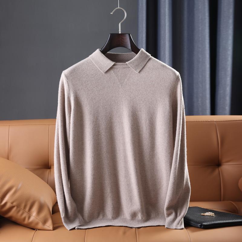 

Мужской свитер из 100% шерсти, зимний вязаный пуловер, осенний шерстяной джемпер, мужские кашемировые свитера, вязаный топ с отложным воротником и длинными рукавами