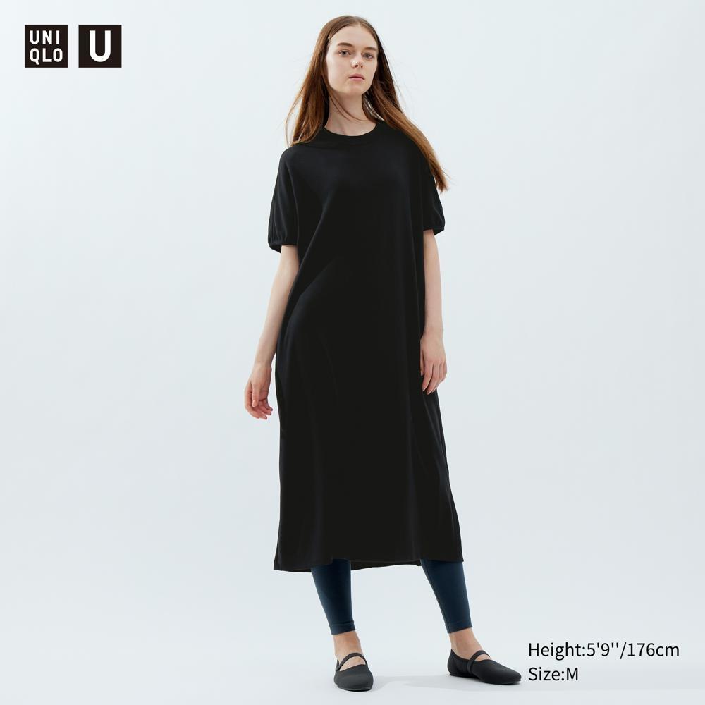 

Платье UNIQLO с драпировкой и короткими рукавами