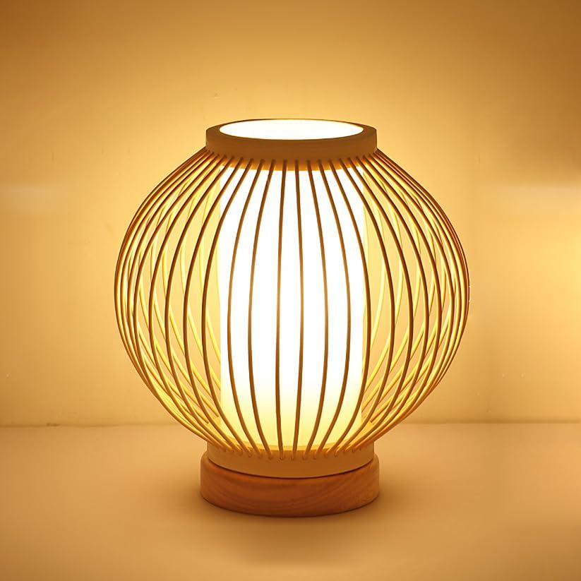 Sakura Table Lamp, Single Light, Small, Rustic, Handcrafted Design, Bamboo Craft, Stylish, Cute, Retro, Natural Bamboo, Perfect for Bedside, Bedroom,