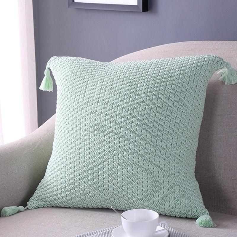 

45*45CM Textile Solid Color Knitted Woven Bolster Pillowcase Square Pillow Cover Without Pillow зелёный