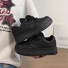 Black platform versatile board shoes women's autumn leather lace-up casual shoes campus style lace-up running shoes