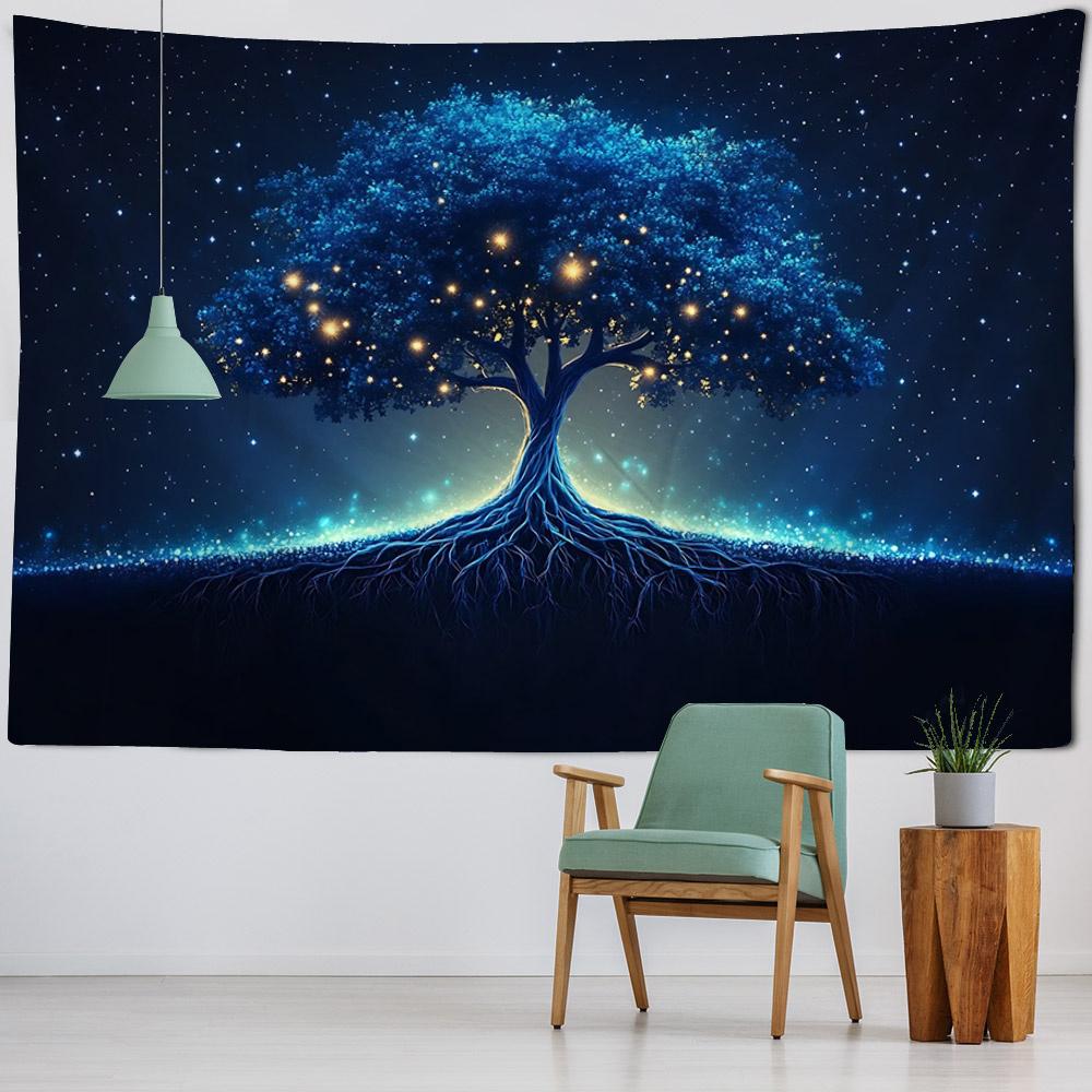 Tree of Life Tapestry Wall Hanging Room Decoration Aesthetics Yoga Mat Starry Sky Landscape Home Mural Decoration Altar Cloth