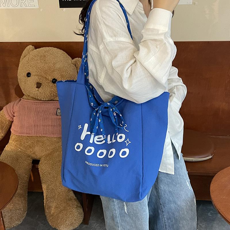 Double-sided Canvas Bag Spring Cotton Floral Canvas Bag Tote Bag Shoulder Handbag Niche Handbag