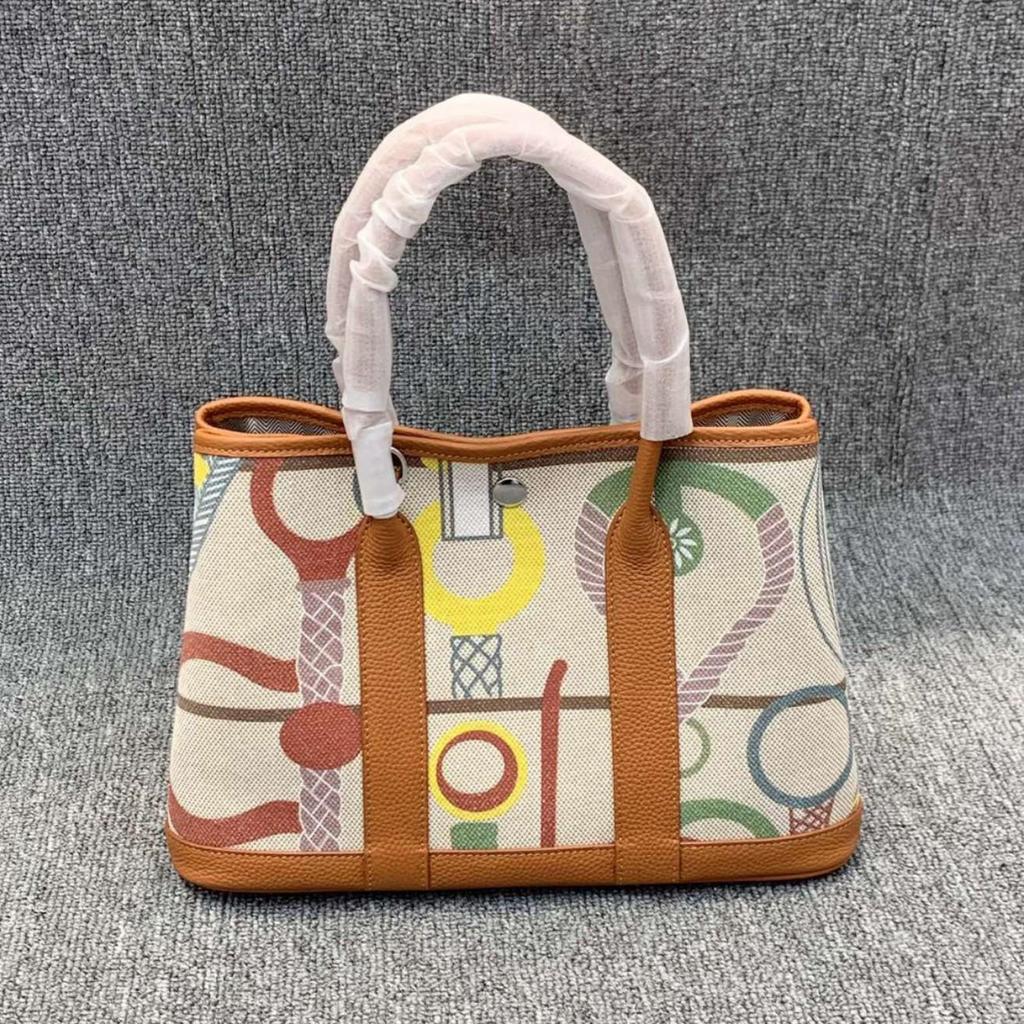 Doodle Garden Hand-Painted Cowhide & Linen Patchwork Women's Bag - Handbag, Shoulder, Crossbody, 2025.