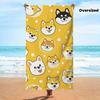 1pc Shiba Inu Dog Face Beach Towel - Yellow with White Polka Dots, Playful Cartoon Design, Soft Microfiber Fabric, Oversized