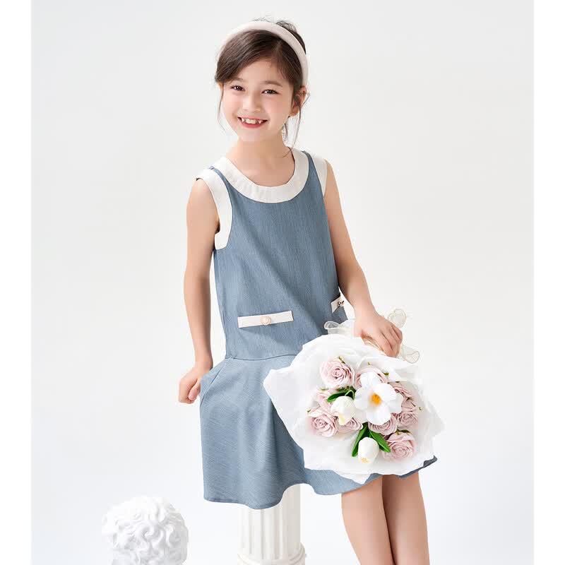 Girl's 2026 Summer Color-Block A-Line Vest Dress