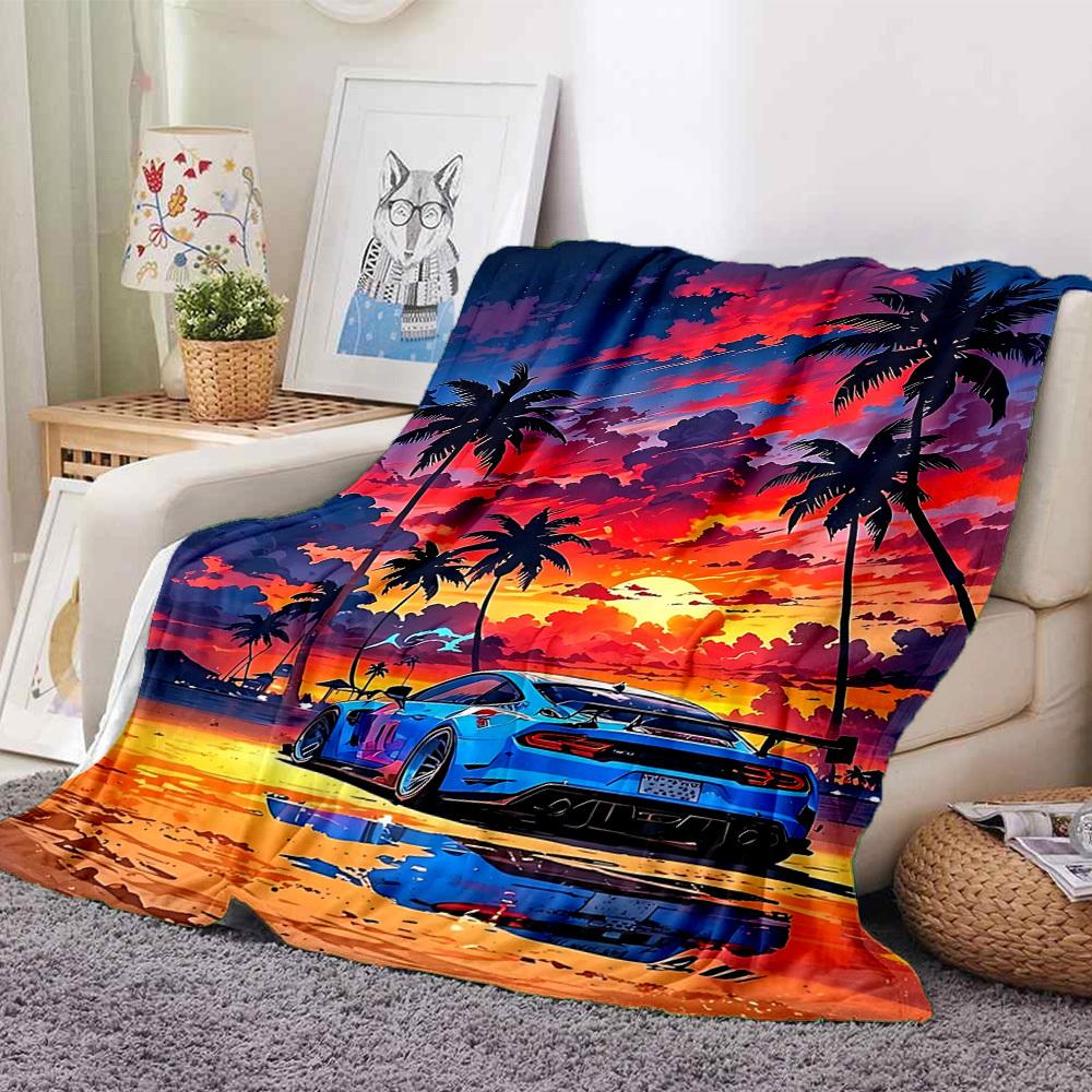 1PC Palm Tree Car Blanket Soft Warm All Season Throw for Sofa, Bed, Car, Office Vibrant Colorful Design, Durable & Cozy Gift