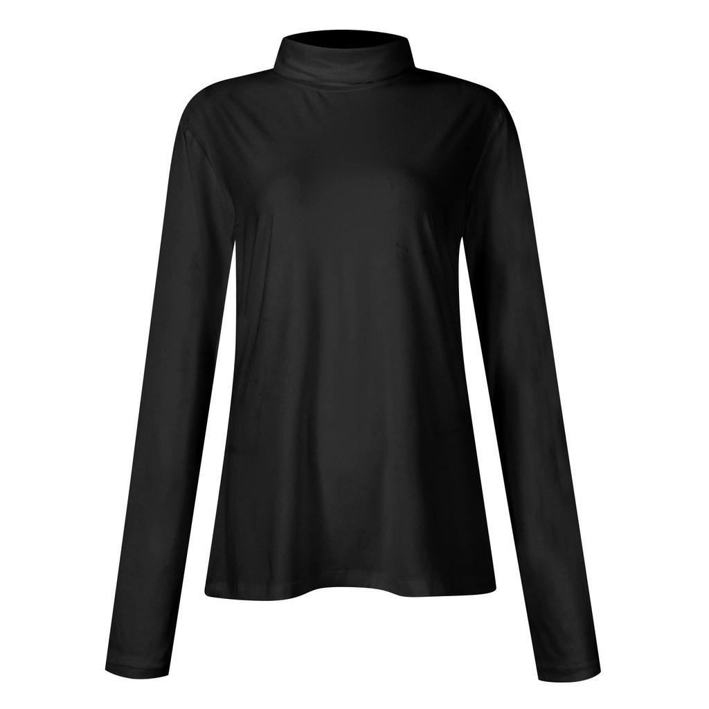 Women's Turtleneck Long Sleeve Shirts Solid Color Fall Fashion Basic Slim Fit Soft Thermal Tops