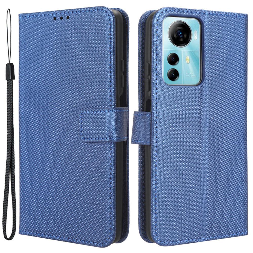 

Для ZTE Blade V41 Smart/A72s/Optus X Max Пылезащитная оболочка для телефона Чехол для телефона из ПУ кожи Подставка Кошелек Чехол с текстурой бриллианта Blue