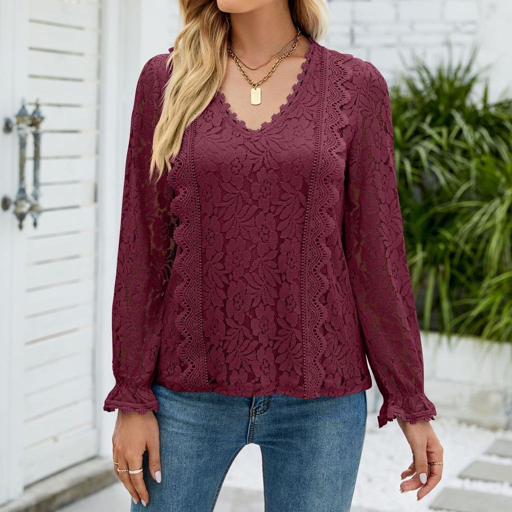 JKASHDK Damenmode, lässig, Frühling, Herbst, Blumenmuster, bedruckt, langärmelig, V-Ausschnitt, Blusen und Hemden