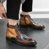 Brand Fashion Men's Ankle Boots Luxury British Style New Quality Leather Senior Designer Mixed Color Brogues Business Mens Boots